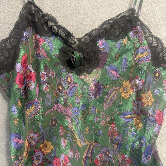 VTG 90s Victoria’s Secret Gold Label Dark Floral Slip Chemise Lace Trim Size S - Picture 2 of 7